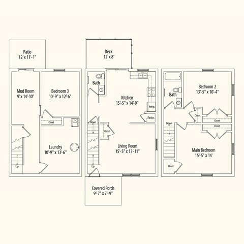 Floor plan for 3 beds, 1.5 baths, 1689 sqft