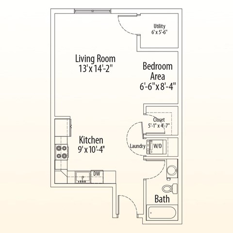 Floor plan for studio, 1 bath, 591 sqft