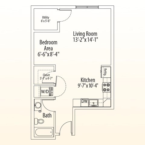 Floor plan for studio, 1 bath, 567 sqft