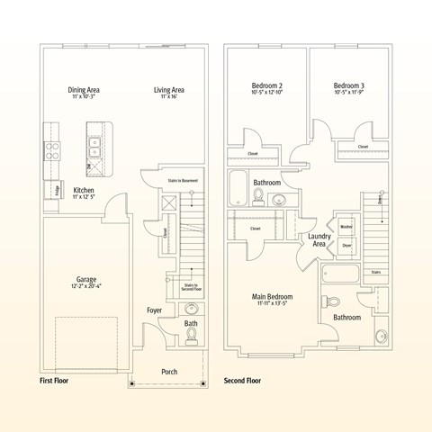 Floor plan for 3 beds, 2.5 baths, 1500 sqft