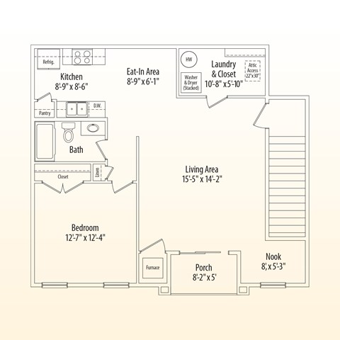Floor plan for 1 bed, 1 bath, 924 sqft