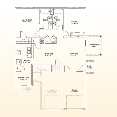 Floor plan for 2 beds, 2 baths, 1209 sqft