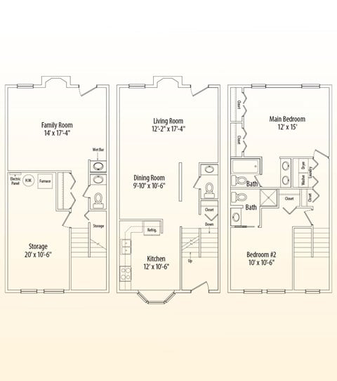 Floor plan for 2 beds, 2.5 baths, 1806 sqft