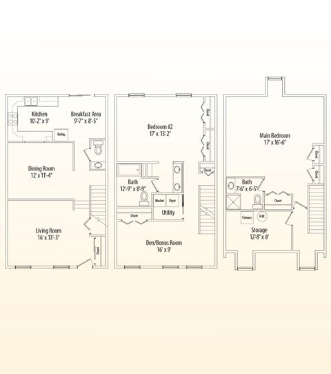 Floor plan for 2 beds, 2.5 baths, 2006 sqft