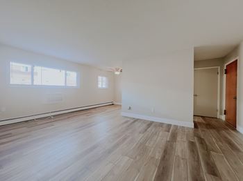 Living room with plank wood style flooring