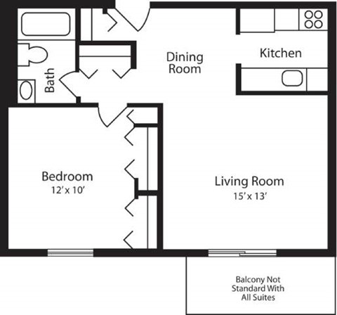 Floor plan for 1 bed, 1 bath, 600 sqft