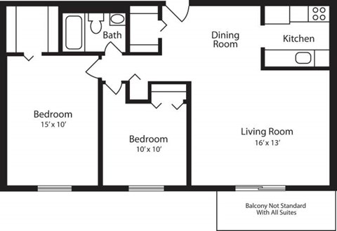 Floor plan for 2 beds, 1 bath, 798 sqft