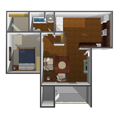 Floor plan for 1 bed, 1 bath, 700 sqft