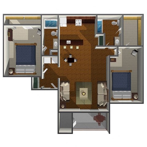 Floor plan for 2 beds, 2 baths, 1100 sqft