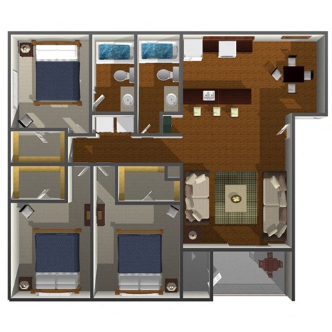 Floor plan for 3 beds, 2 baths, 1200 sqft