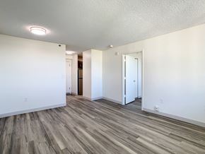 Orlando apartment for rent - a bedroom with hardwood flooring and white walls