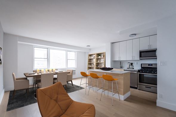 New York apartment for rent - model open concept kitchen and dining area