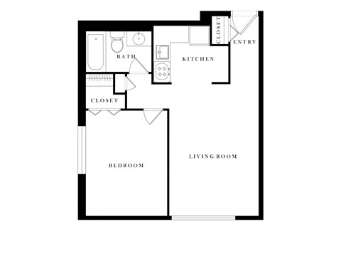 Floor plan for 1 bed, 1 bath, 572 sqft