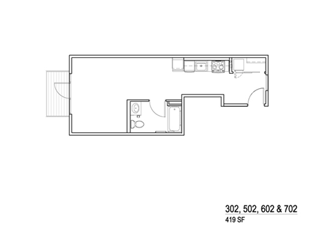 Floor plan for studio, 1 bath, 419 sqft
