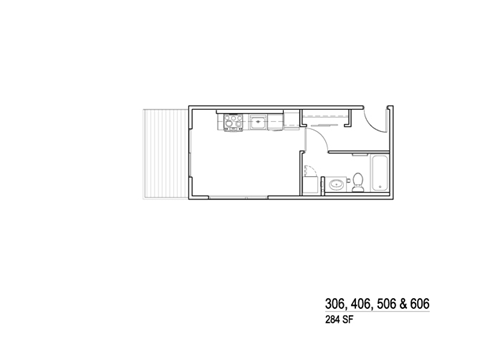 Floor plan for studio, 1 bath, 284 sqft