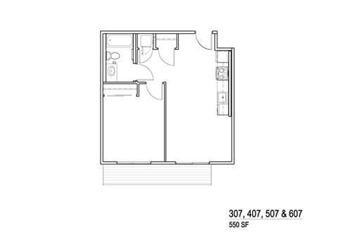 Floor plan for 1 bed, 1 bath, 550 sqft