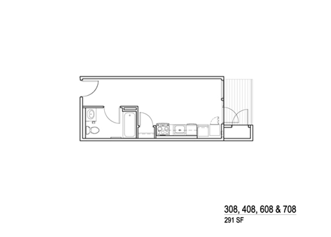 Floor plan for studio, 1 bath, 297 sqft