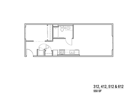 Floor plan for 1 bed, 1 bath, 550 sqft