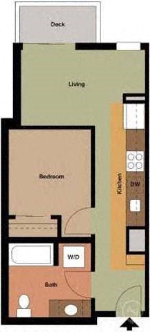 Floor plan for 1 bed, 1 bath, 539 sqft