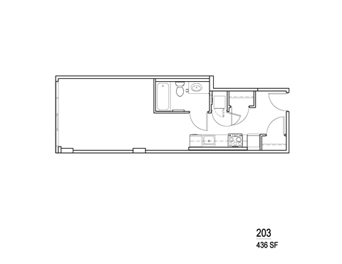 Floor plan for studio, 1 bath, 436 sqft