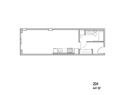 Floor plan for studio, 1 bath, 441 sqft