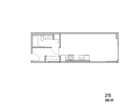 Floor plan for studio, 1 bath, 395 sqft