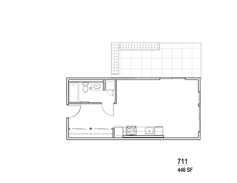 Floor plan for studio, 1 bath, 446 sqft