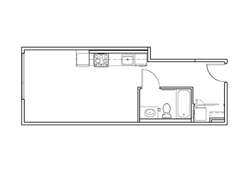 Floor plan for studio, 1 bath, 436 sqft