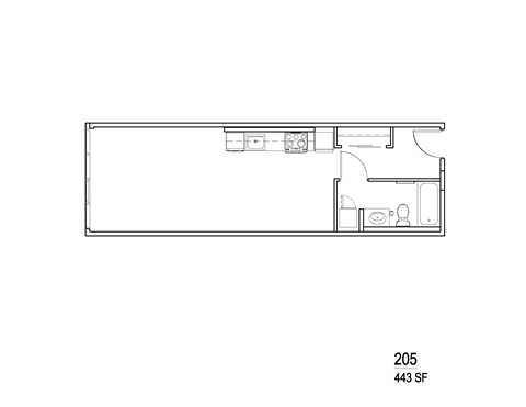 Floor plan for studio, 1 bath, 400 sqft