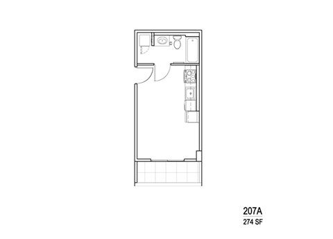 Floor plan for studio, 1 bath, 274 sqft