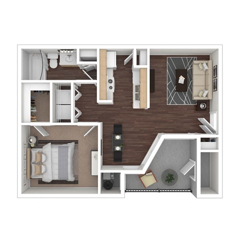 Floor plan for 1 bed, 1 bath, 625 sqft