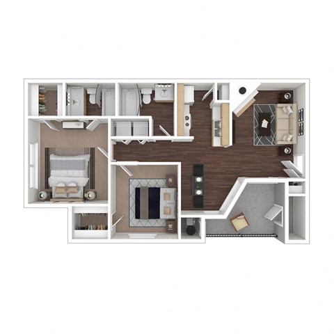 Floor plan for 2 beds, 2 baths, 852 sqft