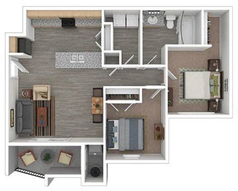 Floor plan for 2 beds, 1 bath, 898 sqft