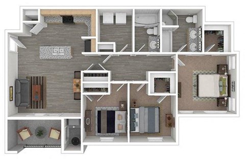 Floor plan for 3 beds, 2 baths, 1194 sqft