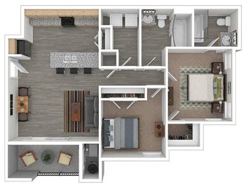 Floor plan for 2 beds, 2 baths, 992 sqft