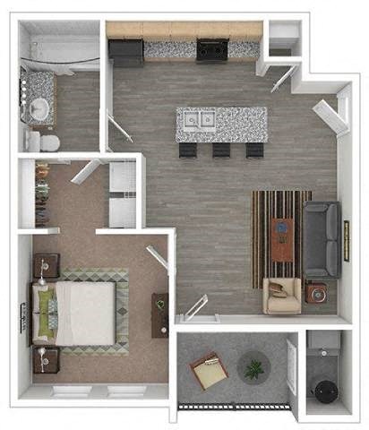 Floor plan for 1 bed, 1 bath, 693 sqft