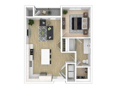 Floor plan for 1 bed, 1 bath, 682 sqft