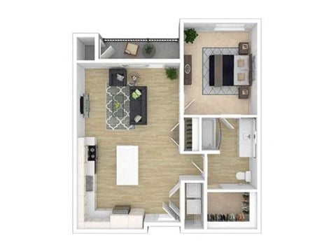 Floor plan for 1 bed, 1 bath, 701 sqft