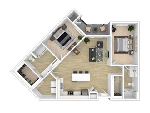 Floor plan for 2 beds, 2 baths, 1075 sqft