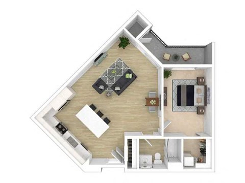 Floor plan for 1 bed, 1 bath, 708 sqft