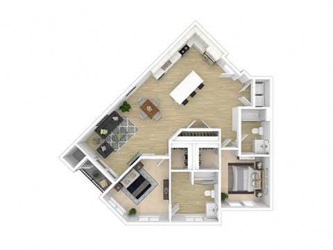 Floor plan for 2 beds, 2 baths, 1091 sqft