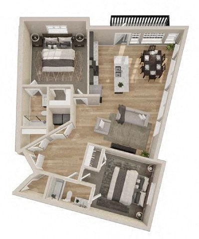 Floor plan for 2 beds, 2 baths, 1282 sqft
