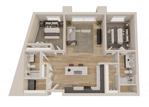 Floor plan for 2 beds, 2 baths, 1004 sqft