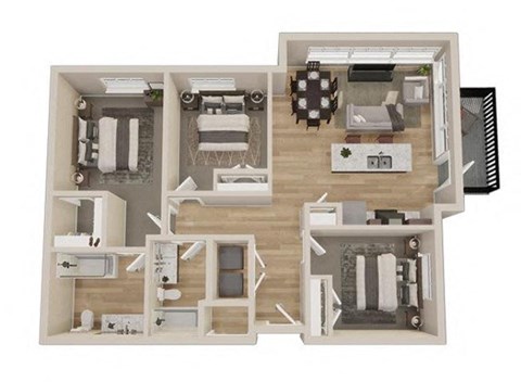Floor plan for 3 beds, 2 baths, 1120 sqft
