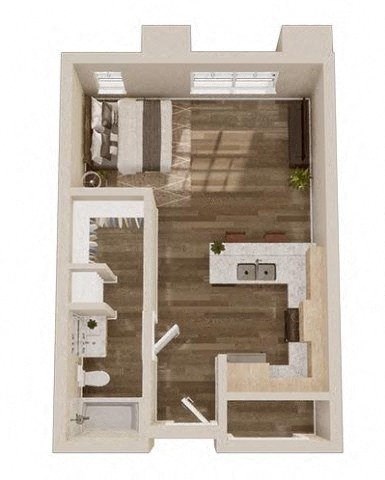 Floor plan for studio, 1 bath, 493 sqft