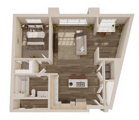 Floor plan for 1 bed, 1 bath, 806 sqft