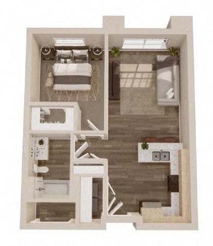 Floor plan for 1 bed, 1 bath, 615 sqft