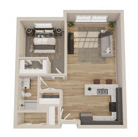 Floor plan for 1 bed, 1 bath, 719 sqft