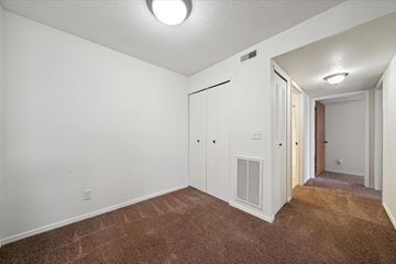 Shelby Township apartment for rent - a spacious living room with carpet and a door to a closet