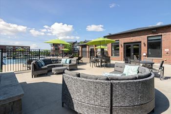 Outdoor lounge with fireplace